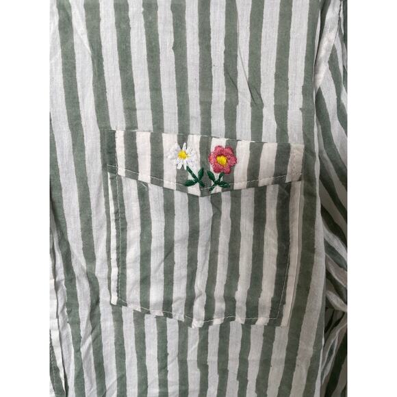 EMERSON FRY Ryan Shirt Organic Cotton Button Up Striped Oversized Green White M - Picture 5 of 10